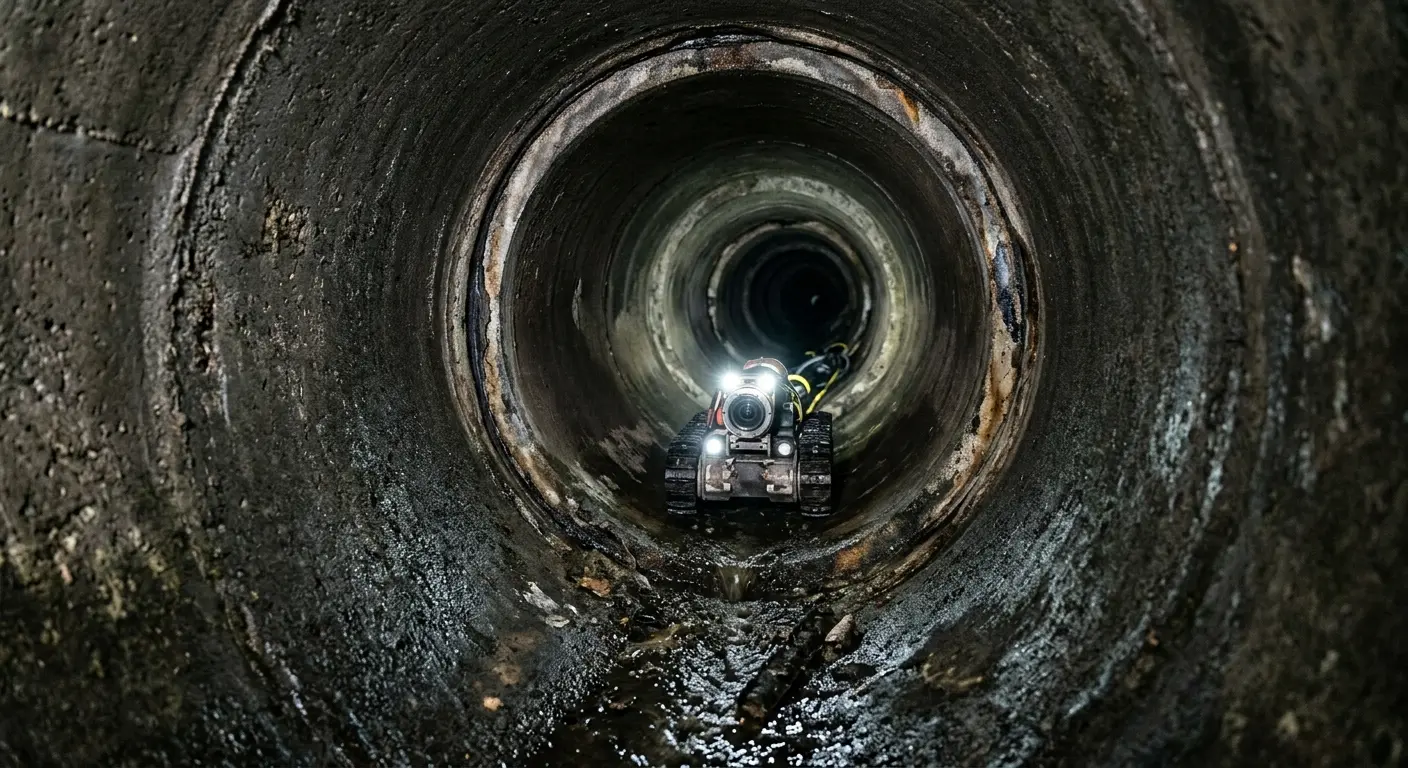 Robotic sewer camera inspecting pipe interior for Sewer Line Cleaning in Park
