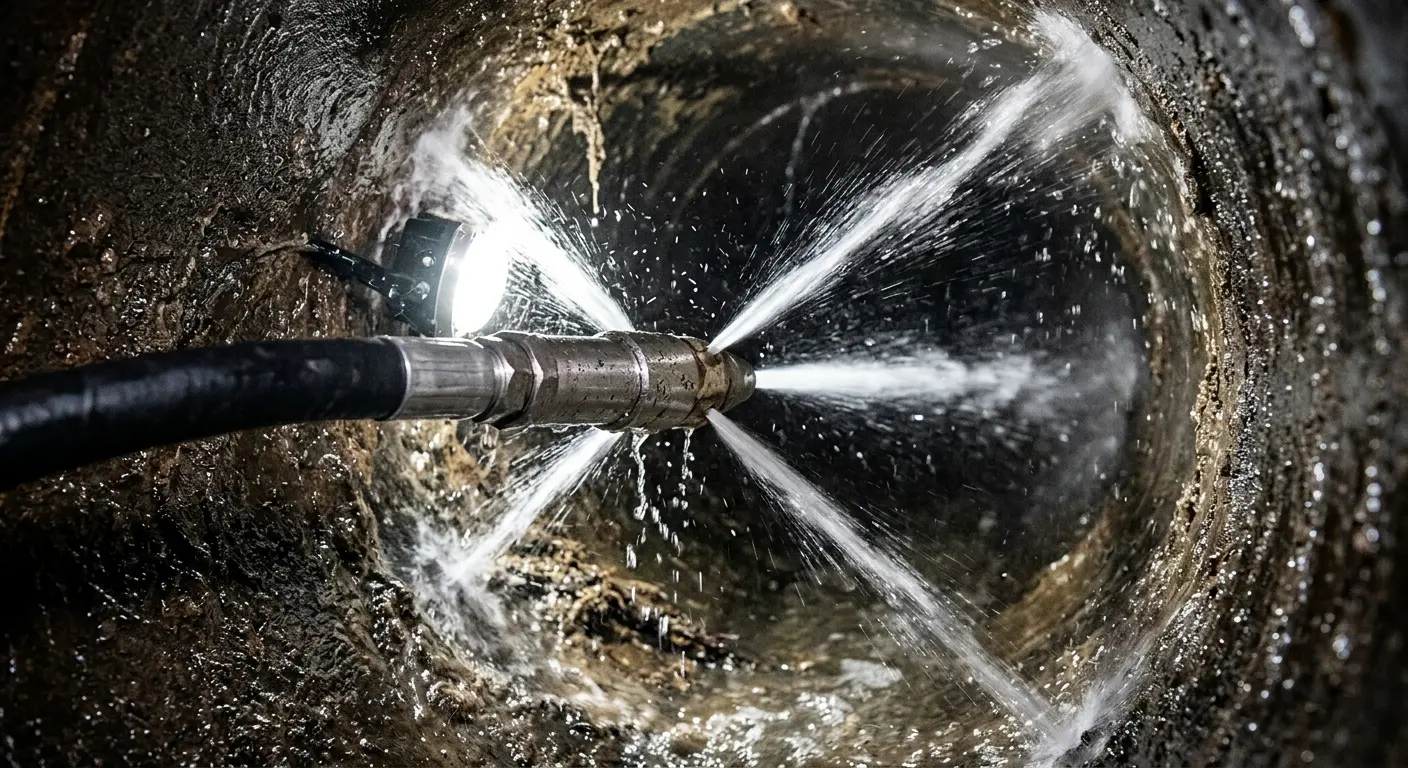 High-pressure hydro jetting nozzle cleaning sewer pipe for Sewer Cleanout in Park